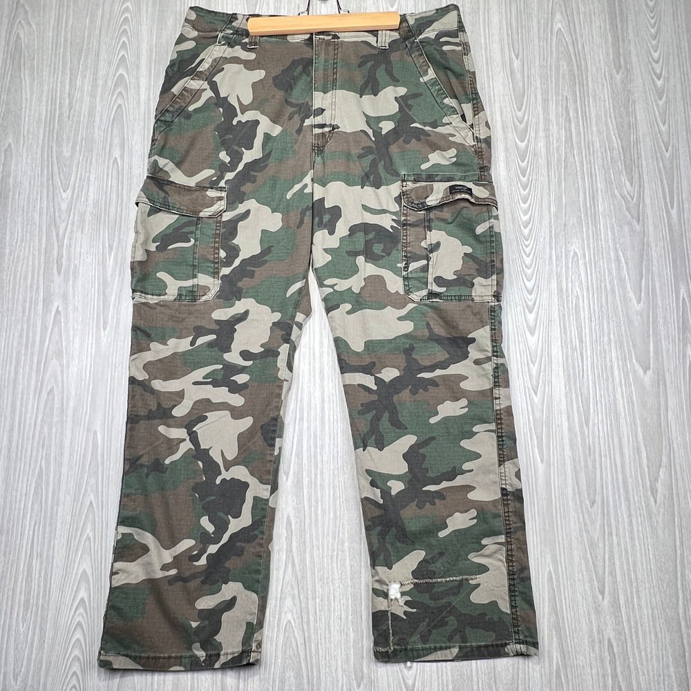 Wrangler Authentics Mens Camo Cargo Pants 36x30 Green Ripstop 112336264‎